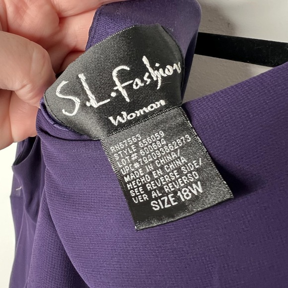 S.L. Fashions Dress Womens 18W Purple Beaded Chiffon Handkerchief Hem Evening - Picture 5 of 12
